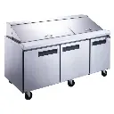 Dukers DSP72-30M-S3 72" 3-Door Sandwich/Salad Prep Table Refrigerator Mega Top Stainless