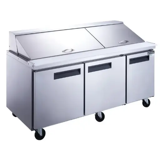 Dukers DSP72-30M-S3 72" 3-Door Sandwich/Salad Prep Table Refrigerator Mega Top Stainless
