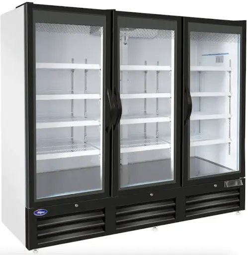 Valpro VP3F-72DVHC Three Swing Full Glass Door Merchandiser Double Volt Freezer – 72 Cu. Ft.